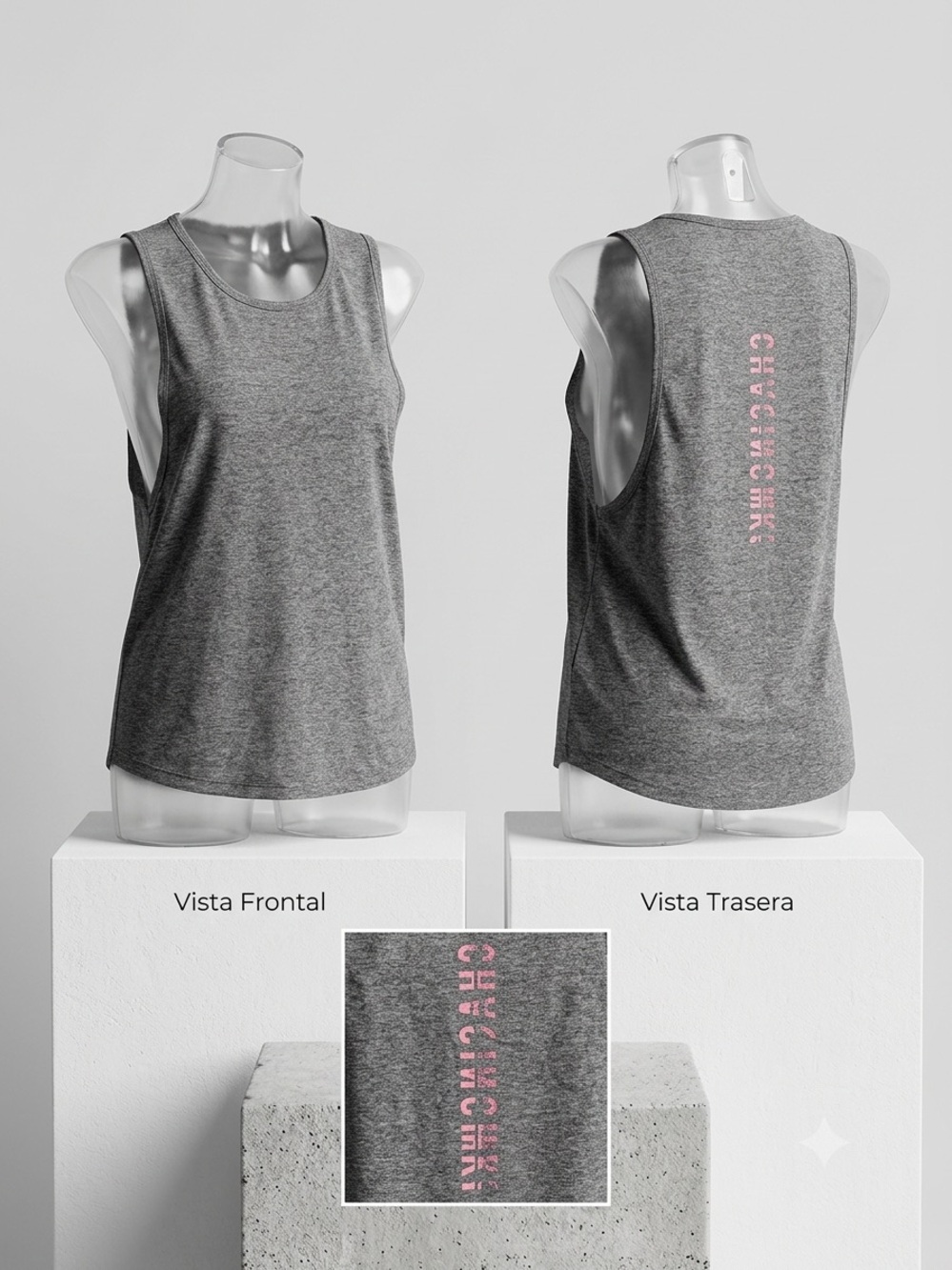 Athletic Grey Sleeveless Tank Top with Pink Back Logo